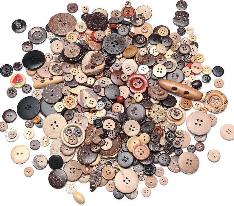 Jepeux About 200 Wood Coconut Shell Button Resin Buttons, Sewing DIY Craft Buttons, Hand-Painted Decorative Buttons - Image 1